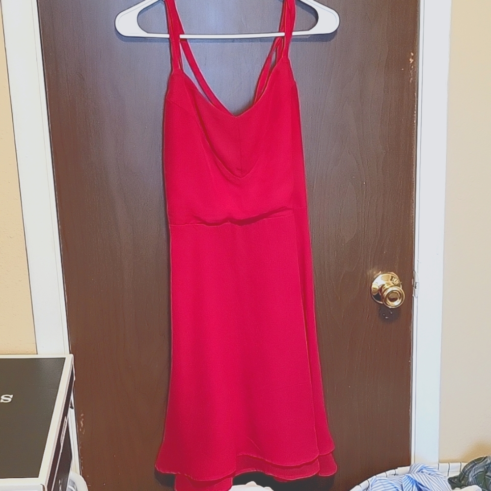 zeagoo red spaghetti strap chiffon dress
